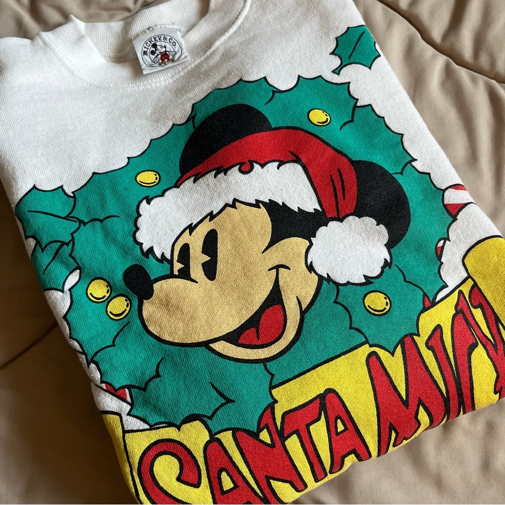 Vintage Disney Mickey Mouse Santa Mick White Sweatshirt